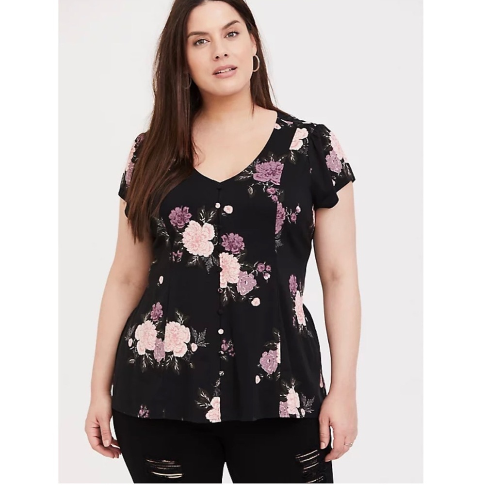 Torrid Black Floral Corset Back Blouse sz 2X NWOT